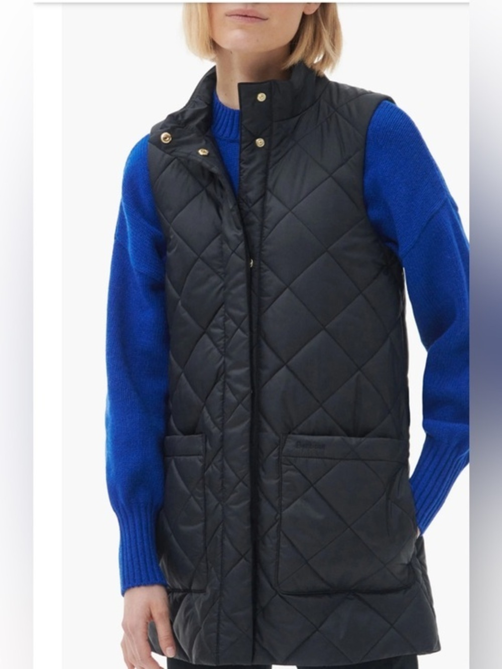 Barbour Cosmia Modern Heritage Quilted Snap Front Utility Vest Black 14 Minimal